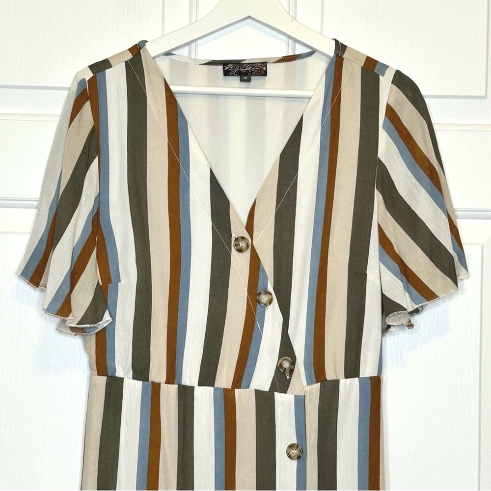 J Gee Striped Maxi Dress Button Front Colorful Medium - Picture 3 of 7